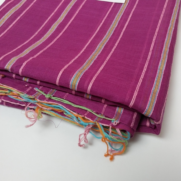 Vintage Hand Woven Fuchsia Striped Cotton Fabric Loomed 1 Yard + Remnant Sheer - Picture 1 of 5